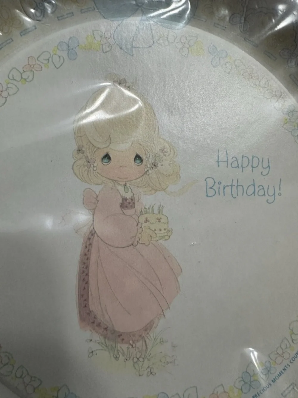 VTG 1992 Precious Moments Girl Birthday party Cake plates & napkins Hallmark
